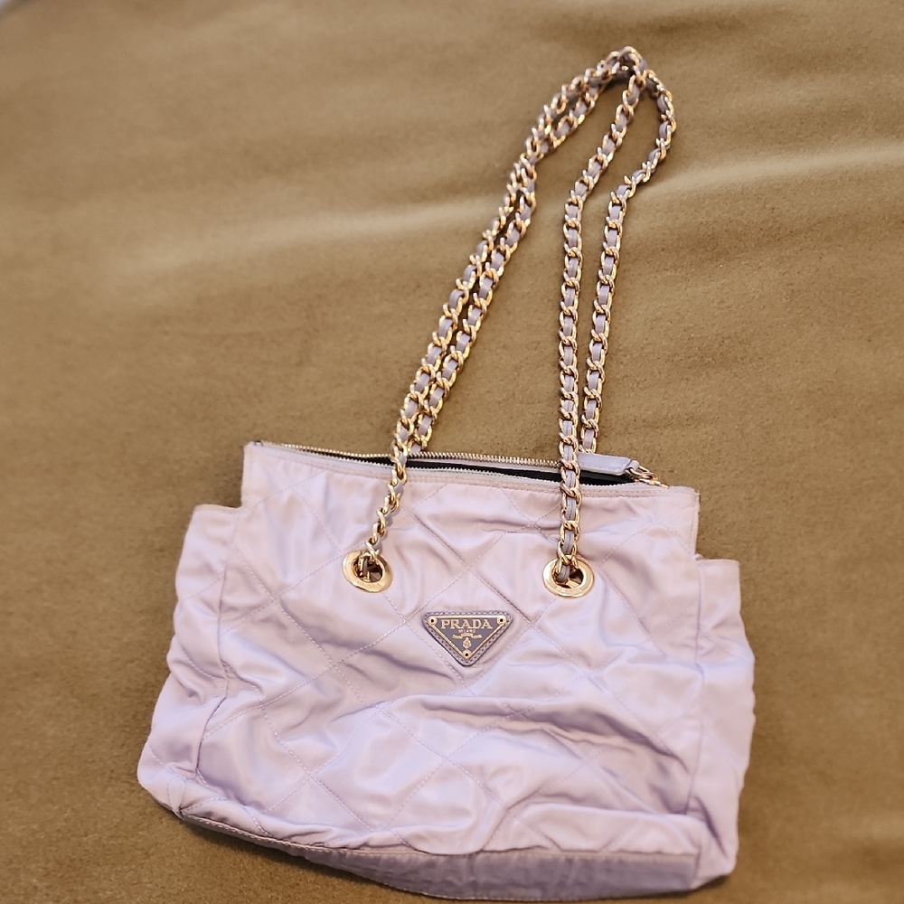 Authentic Prada Lavender Quilted Shoulder Bag with Gold Chain